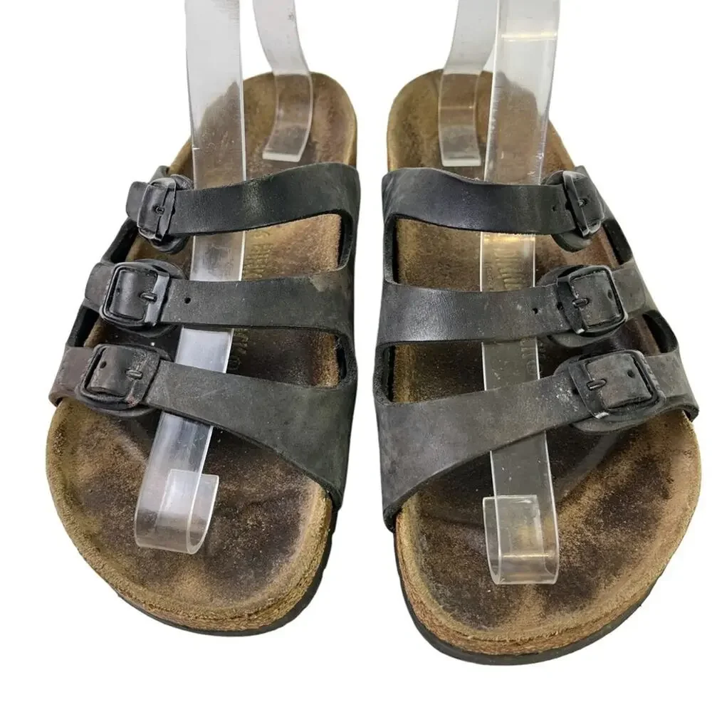 Birkenstock Florida Women's Black Genuine Leather Slides Sandals Shoes Flats  5